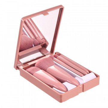 Makeup Brushes Set Portable 5Pcs Multi-Function Set With Mirror Soft Hair Loose Powder Brush Blush Foundation Eye Shadow Brush